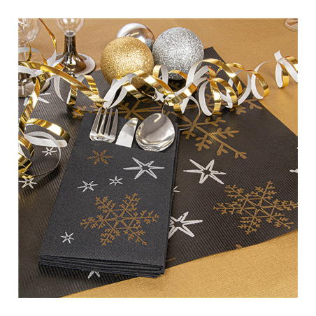 SERVIETTES KANGOUROU 'CHRISTMAS NIGHT' 55 G/M2 40x40 CM NOIR AIRLAID (700 UNITÉ)