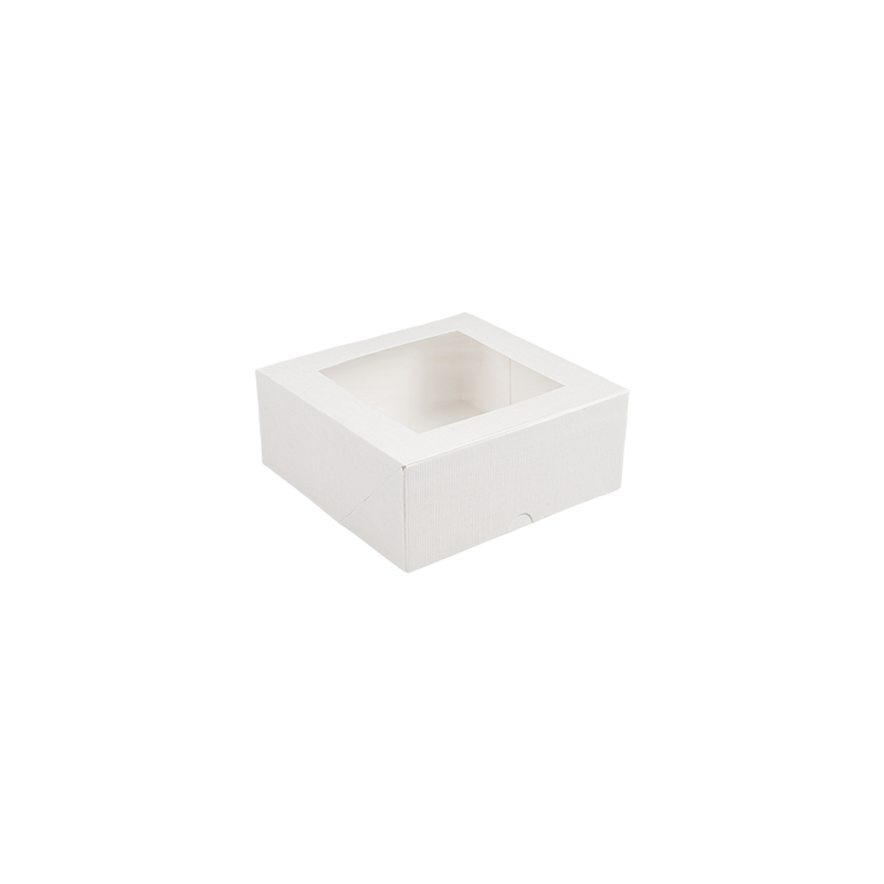 BOÎTES PATISSERIES AVEC FENÊTRE 'THEPACK' 250 G/M2 + OPP 18x18x7,5 CM BLANC CARTON ONDULÉ NANO-MICRO (200 UNITÉ)