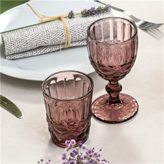 VERRES À PIED À VIN VINTAGE 'WAKI GLASS' 260 ML Ø8x15.5 CM LAVANDE VERRE (6 UNITÉ)