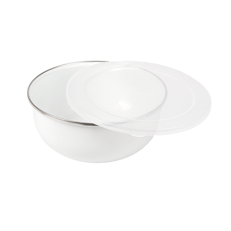 BOLS AVEC COUVERCLE 'ENAMELWARE' 1000 ML Ø 18x7,3 CM BLANC ACIER ÉMAILLÉ (6 UNITÉ)