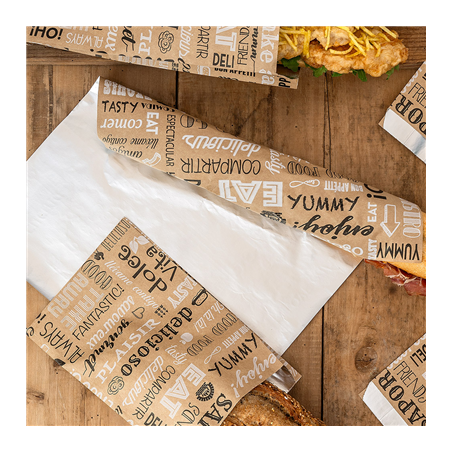 PAPIER INGRAISSABLE BASKET 'PAROLE' 40+20 G/M2 31x38 CM MARRON KRAFT + ALUMINIUM (1000 UNITÉ)