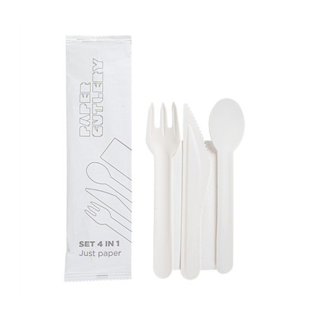 SET 4/1 FOURCHETTE, COUTEAU, CUILLÈRE, SERVIETTE