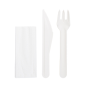 SET 3/1 FOURCHETTE, COUTEAU, SERVIETTE 'PAPER CUTLERY'  15,8 CM BLANC PAPIER (100 UNITÉ)