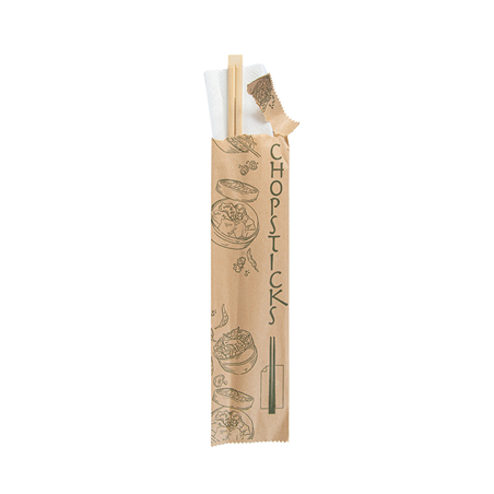 BAGUETTES CHINOISES EN SACHET KRAFT  20 CM NATUREL BAMBOU (100 UNITÉ)