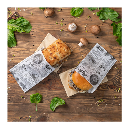 POCHETTES HAMBURGERS 'TIMES' 35 G/M2 14+7x22 CM BLANC PARCH.INGRAISSABLE (500 UNITÉ)