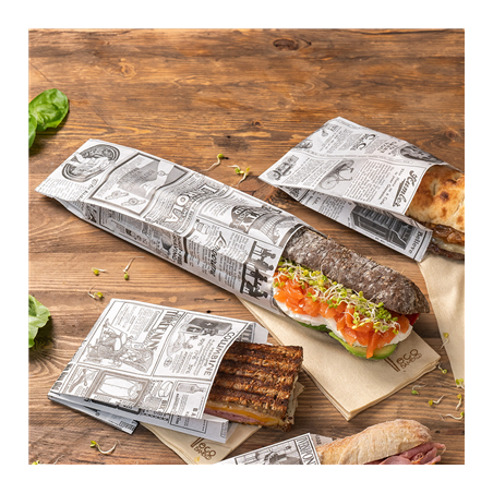 SACS BAGUETTTE GARNI 'TIMES' 35 G/M2 12+4x35 CM BLANC PARCH.INGRAISSABLE (500 UNITÉ)