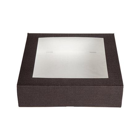 BOÎTES PATISSERIES AVEC FENÊTRE 'THEPACK' 250 G/M2 + OPP 30x30x8 CM CHOCOLAT CARTON ONDULÉ NANO-MICRO (100 UNITÉ)