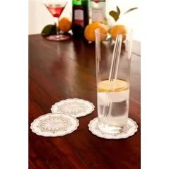 DESSOUS DE VERRE 9 PLIS 'BARROCO' 8x18 G/M2 + (30+12) G/M2 Ø9 CM BLANC OUATE (3000 UNITÉ)