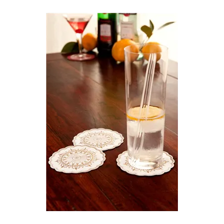DESSOUS DE VERRE 9 PLIS 'BARROCO' 8x18 G/M2 + (30+12) G/M2 Ø9 CM BLANC OUATE (3000 UNITÉ)