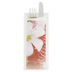 SACS POUR COUVERTS + SERVIETTE JUST IN TIME 'FLOWERS' 90 + 10PE G/M2 8,5x19,5 CM BLANC AIRLAID (250 UNITÉ)