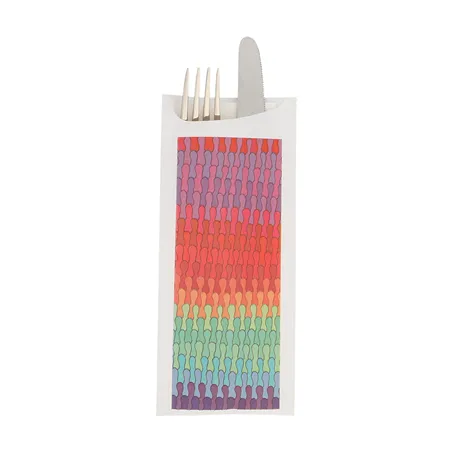 SACS POUR COUVERTS + SERVIETTE JUST IN TIME 'COLORAMA' 90 + 10PE G/M2 8,5x19,5 CM BLANC AIRLAID (250 UNITÉ)
