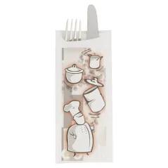 SACS COUVERTS + SERVIETTE JUST IN TIME 'BON APPETIT' 90 + 10PE G/M2 8,5x19,5 CM BLANC AIRLAID (250 UNITÉ)