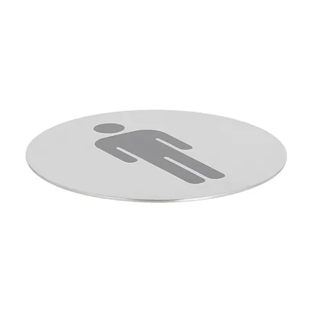 PLAQUE AUTO-ADHESIVE "MESSIEURS"   Ø 7,5 CM ARGENTE INOX (1 UNITÉ)