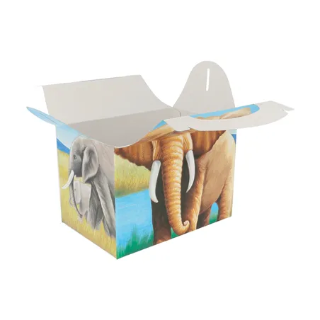 BOÎTES MENU ENFANT ELEPHANTS 'ELEFANTES' 320 G/M2 15,50x10,50x17,50 CM QUADRICHROMIE CARTON (300 UNITÉ)