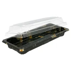 RÉCIPIENTS + COUVERCLES POUR "SUSHI"   22,2x9,5x4,5 CM NOIR PS (600 UNITÉ)