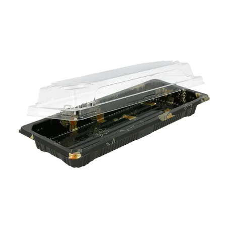 RÉCIPIENTS + COUVERCLES POUR "SUSHI"   22,2x9,5x4,5 CM NOIR PS (600 UNITÉ)