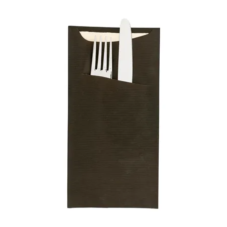 SACS COUVERTS + SERVIETTE JUST IN TIME  80 + 10PE G/M2 11,2x22,5 CM NOIR KRAFT VERGÉ (400 UNITÉ)