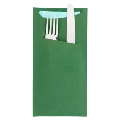 SACS COUVERTS + SERVIETTE JUST IN TIME  80 + 10PE G/M2 11,2x22,5 CM VERT KRAFT VERGÉ (400 UNITÉ)