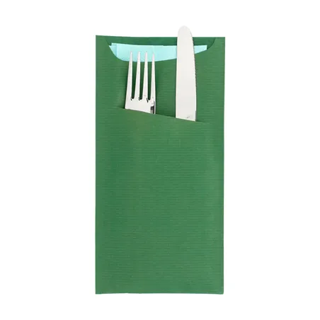 SACS COUVERTS + SERVIETTE JUST IN TIME  80 + 10PE G/M2 11,2x22,5 CM VERT KRAFT VERGÉ (400 UNITÉ)