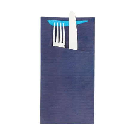 SACS COUVERTS + SERVIETTE JUST IN TIME  80 + 10PE G/M2 11,2x22,5 CM BLEU KRAFT VERGÉ (400 UNITÉ)