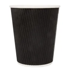 GOBELETS BOISSONS CHAUDES DOUBLE PAROI  240 ML - 8 oz 280 + 250 + 18 PE G/M2 Ø8/5,6x9,2 CM NOIR CARTON (1000 UNITÉ)