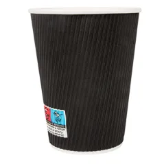 GOBELETS BOISSONS CHAUDES DOUBLE PAROI  360 ML - 12 oz 300 + 250 + 18 PE G/M2 Ø9/6x11 CM NOIR CARTON (1000 UNITÉ)