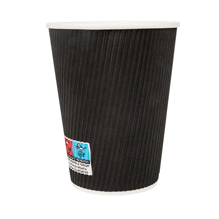 GOBELETS BOISSONS CHAUDES DOUBLE PAROI  360 ML - 12 oz 300 + 250 + 18 PE G/M2 Ø9/6x11 CM NOIR CARTON (1000 UNITÉ)