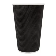 GOBELETS BOISSONS CHAUDES DOUBLE PAROI  480 ML - 16 oz 300 + 250 + 18 PE G/M2 Ø9/6x13,2 CM NOIR CARTON (500 UNITÉ)