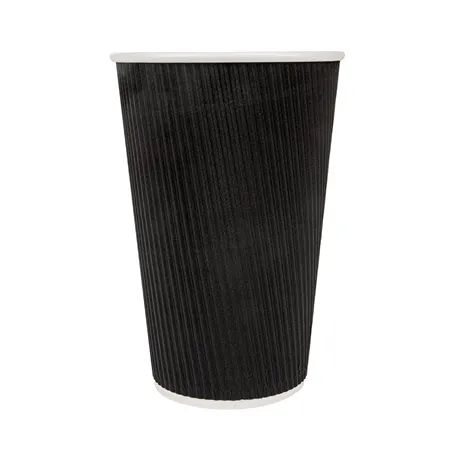 GOBELETS BOISSONS CHAUDES DOUBLE PAROI  480 ML - 16 oz 300 + 250 + 18 PE G/M2 Ø9/6x13,2 CM NOIR CARTON (500 UNITÉ)