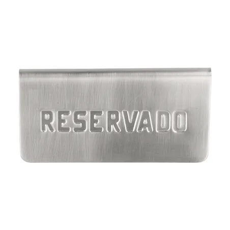 PLAQUE DE TABLE "RESERVADO"   12x5,4x5,9 CM ARGENTE INOX (1 UNITÉ)