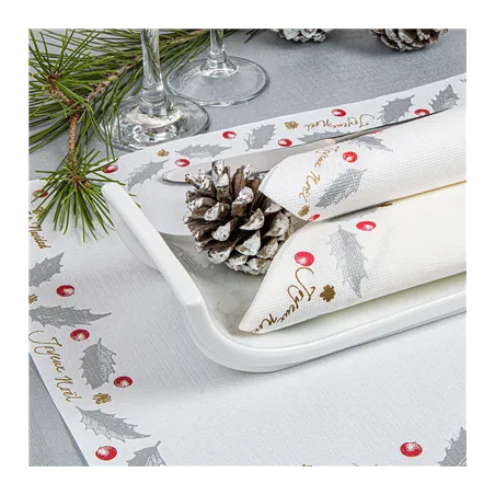 SERVIETTES "DOUBLE POINT" 'NOËL'  18 G/M2 33x33 CM BLANC OUATE (1200 UNITÉ)