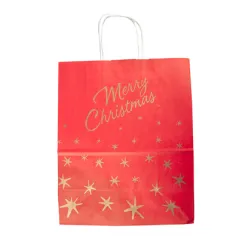 SACS SOS AVEC ANSES 'MERRY CHRISTMAS'  80 G/M2 20+10x29 CM ROUGE CELLULOSE (250 UNITÉ)