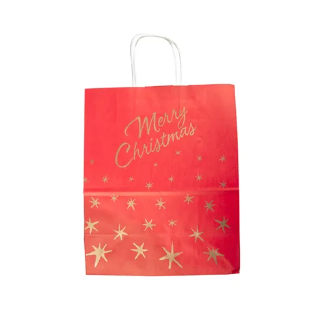 SACS SOS AVEC ANSES 'MERRY CHRISTMAS'  80 G/M2 20+10x29 CM ROUGE CELLULOSE (250 UNITÉ)