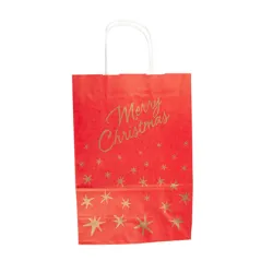 SACS SOS AVEC ANSES 'MERRY CHRISTMAS'  80 G/M2 26+14x32 CM ROUGE CELLULOSE (250 UNITÉ)