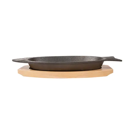 ASSIETTE POISSON + SUPPORT EN BOIS   32x13 CM NOIR FER (8 UNITÉ)