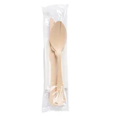 SET 4/1 COUVERTS +SERVIETTE WOOD 'CLASSIC'  20 CM NATUREL BOIS (100 UNITÉ)