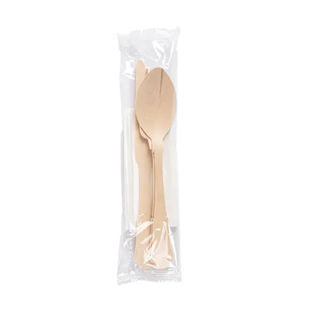 SET 4/1 COUVERTS +SERVIETTE WOOD 'CLASSIC'  20 CM NATUREL BOIS (100 UNITÉ)