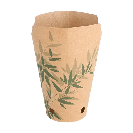 GOBELETS À FRITES AVEC FERMETURE FEEL GREEN 12 OZ - 360 ML 200 + 25PE G/M2 6,7x12,5 CM MARRON CARTON (2500 UNITÉ)