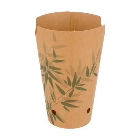 GOBELETS À FRITES AVEC FERMETURE FEEL GREEN 16 OZ - 480 ML 200 + 25PE G/M2 8,5x14 CM MARRON CARTON (1000 UNITÉ)