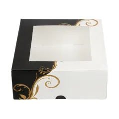 BOÎTES PATISSERIES AVEC FENÊTRE THEPACK 'CLASSIC'  18x18x7,5 CM BLANC CARTON NANO-MICRO (200 UNITÉ)