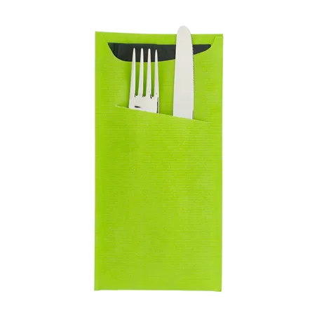 SACS COUVERTS + SERVIETTE JUST IN TIME  90 + 10PE G/M2 11,2x22,5 CM VERT ANIS CELLULOSE (400 UNITÉ)