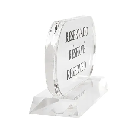 PLAQUE "RESERVADO-RÉSERVÉ-RESERVED"   13,5x7,5 CM TRANSPARENT ACRYLIQUE (2 UNITÉ)