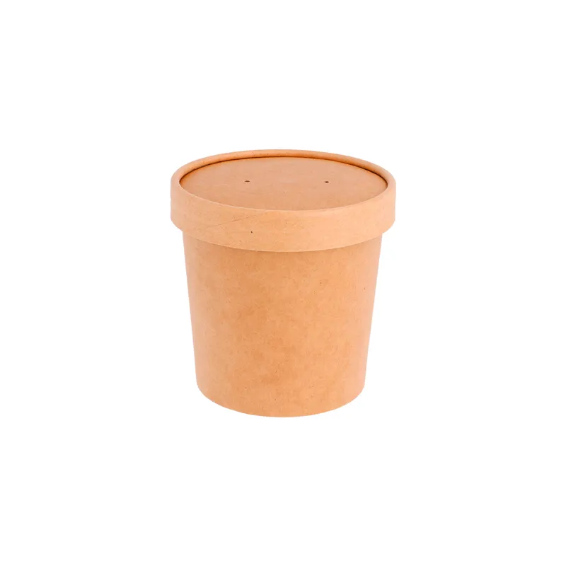 RÉCIPIENTS + COUVERCLES  360 ML - 12 oz 300 + 18 PE G/M2 Ø 9/7,3x8,6 CM NATUREL KRAFT (250 UNITÉ)