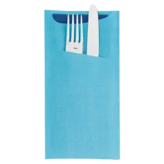 SACS COUVERTS + SERV. AIRLAID BLEU JUST IN TIME  90 + 10PE G/M2 11,2x22,5 CM TURQUOISE CELLULOSE (250 UNITÉ)