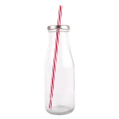BOUTEILLE + COUVERCLE + PAILLE WAKI GLASS 440 ML Ø 6,8x19 CM TRANSPARENT VERRE (48 UNITÉ)