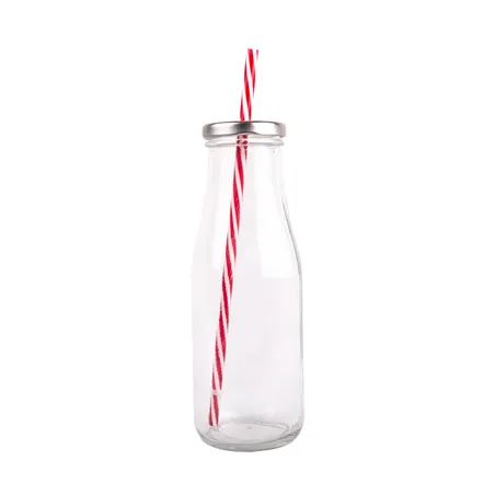 BOUTEILLE + COUVERCLE + PAILLE WAKI GLASS 440 ML Ø 6,8x19 CM TRANSPARENT VERRE (48 UNITÉ)