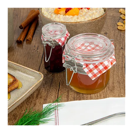 POT FERMETURE CLIP + PAPIER VICHY WAKI GLASS 70 ML Ø 4,5x8,6 CM TRANSPARENT VERRE (96 UNITÉ)