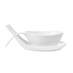 BOLS SOUPE AVEC SAUCIÈRE  400 ML 25,5x13x6,5 CM BLANC PORCELAINE (4 UNITÉ)
