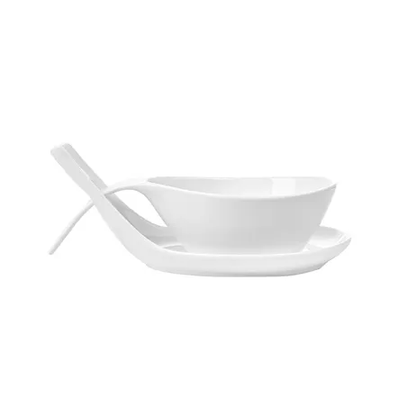 BOLS SOUPE AVEC SAUCIÈRE  400 ML 25,5x13x6,5 CM BLANC PORCELAINE (4 UNITÉ)