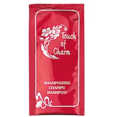 SACHETS SHAMPOOING 'TOUCH OF CHARM' 10 ML 5x10 CM BORDEAUX PET (1000 UNITÉ)